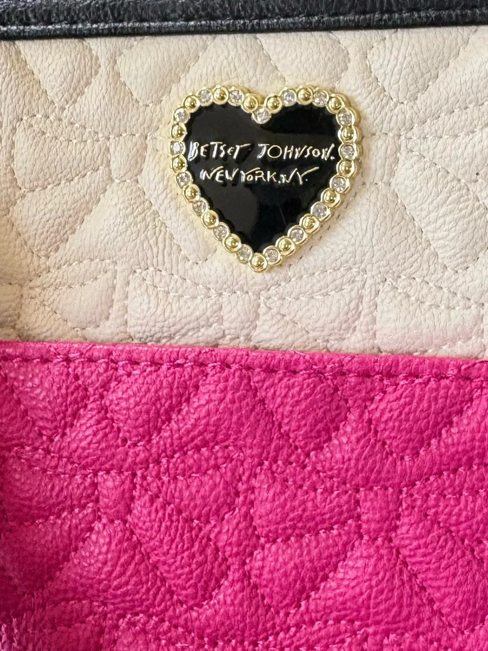 Betsey Johnson | Quilted bow hobo bag with flamingo wristlet.